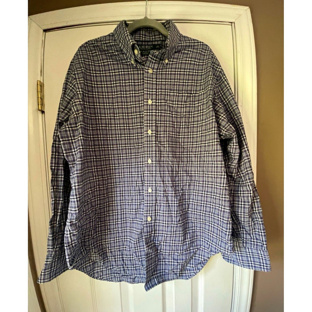 Lauren Ralph Lauren Plaid Dress Shirt Purple Classic Fit Non-Iron 16.5 36/37